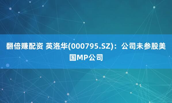 翻倍赚配资 英洛华(000795.SZ)：公司未参股美国MP公司